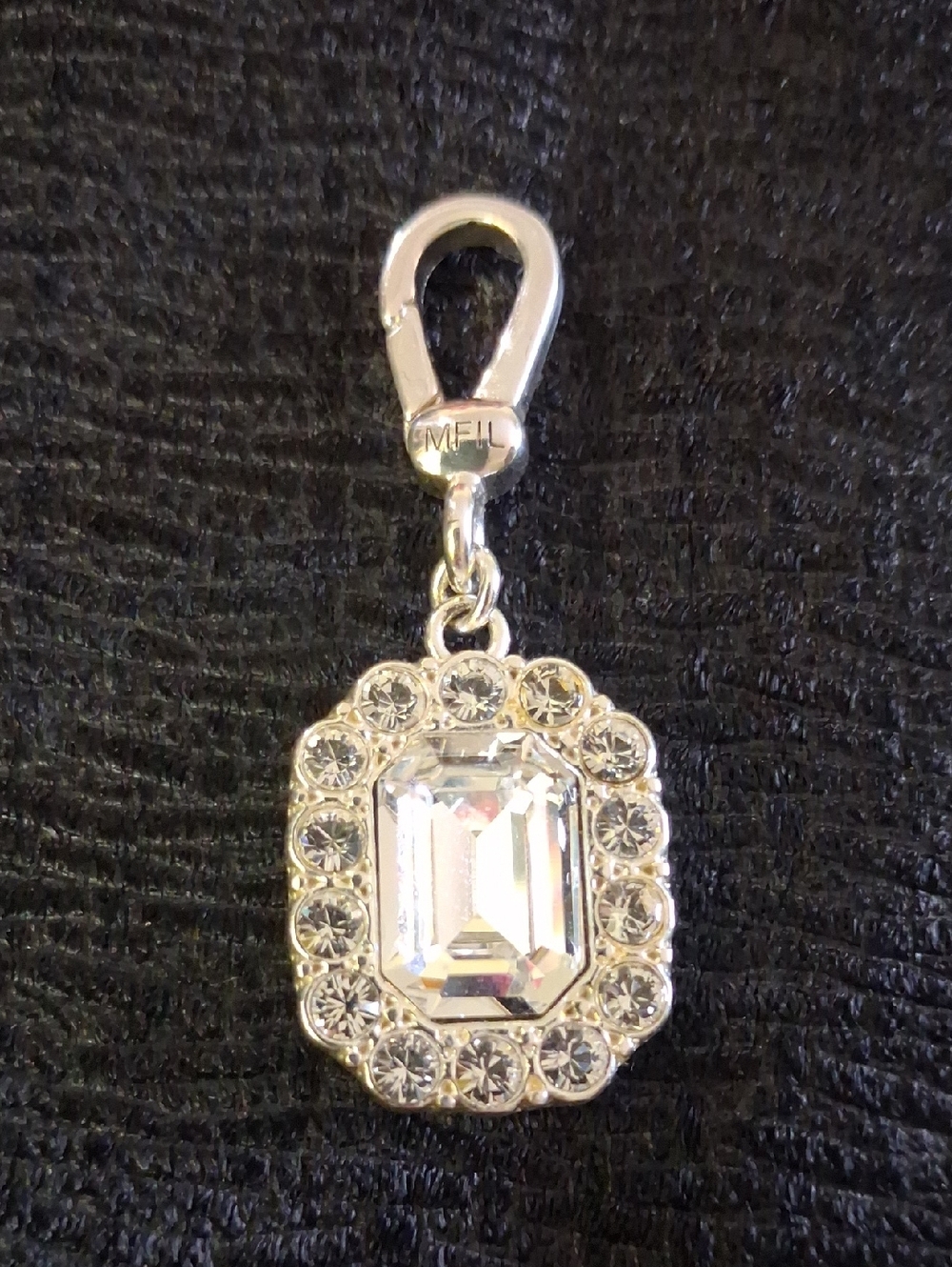 My Flat In London Rhinestone Emerald Cut Cham Pendant in Silver Tone